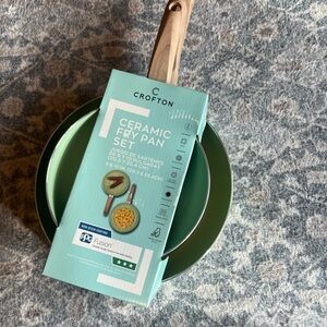 Crofton Green Ceramic Fry Pan Set & Mini Wok Pan